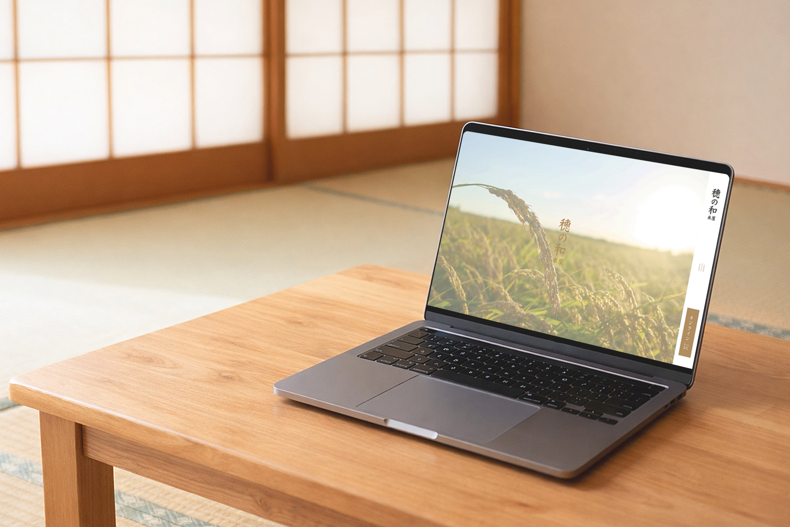 茶の間で穂の和のHPを見ている風景